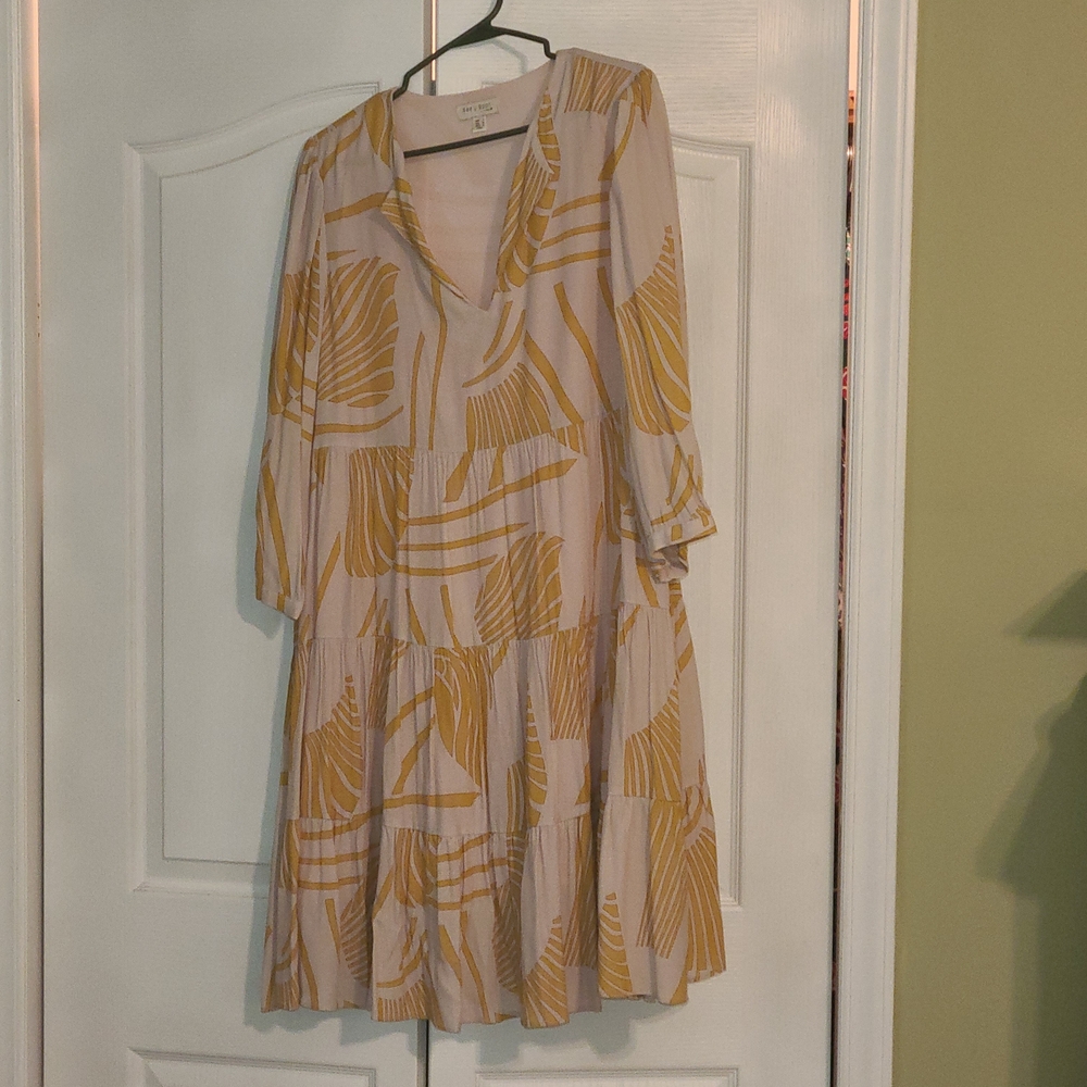 Maeve Yellow Patterned Tiered Midi Dress